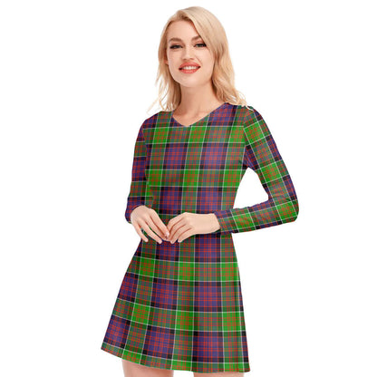 MacDonald of Clanranald Tartan Plaid V-neck Long Sleeve Dress