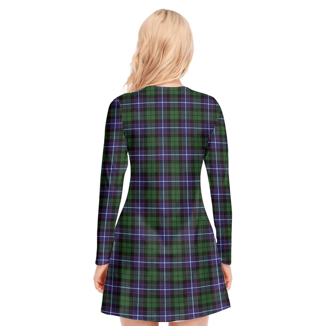 Galbraith Modern Tartan Crest V-neck Long Sleeve Dress