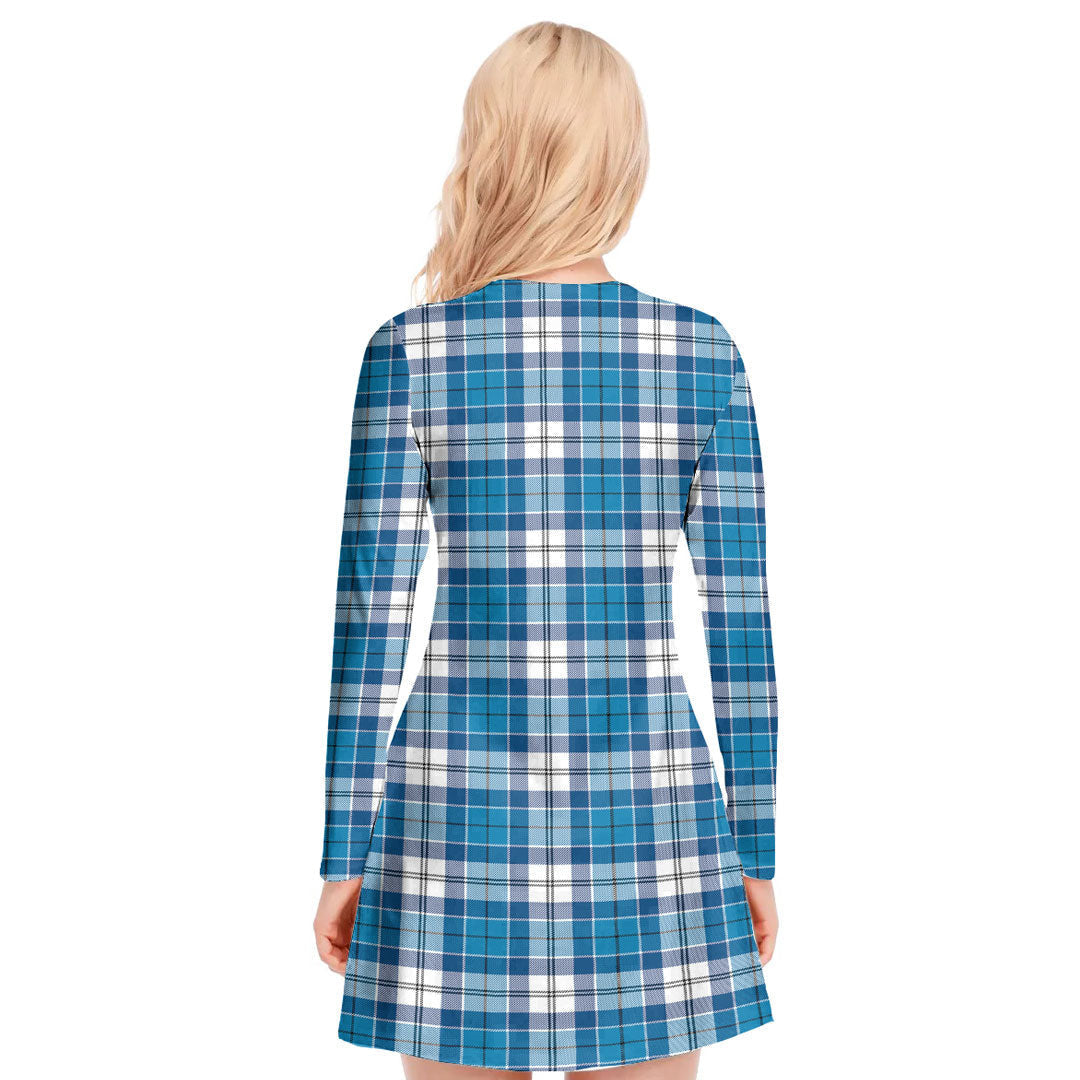 Roberton Tartan Plaid V-neck Long Sleeve Dress