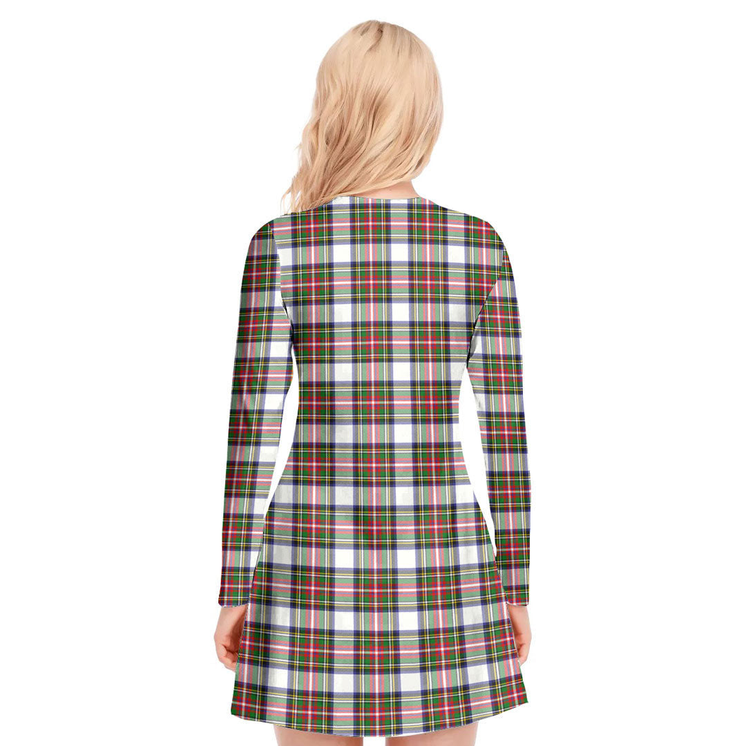 Stewart Dress Modern Tartan Crest V-neck Long Sleeve Dress