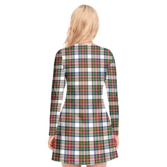 Stewart Dress Modern Tartan Crest V-neck Long Sleeve Dress