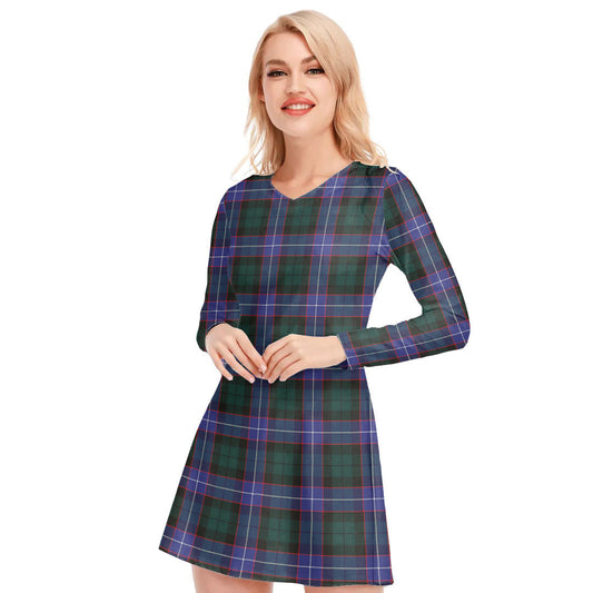 Hunter Modern Tartan Plaid V-neck Long Sleeve Dress