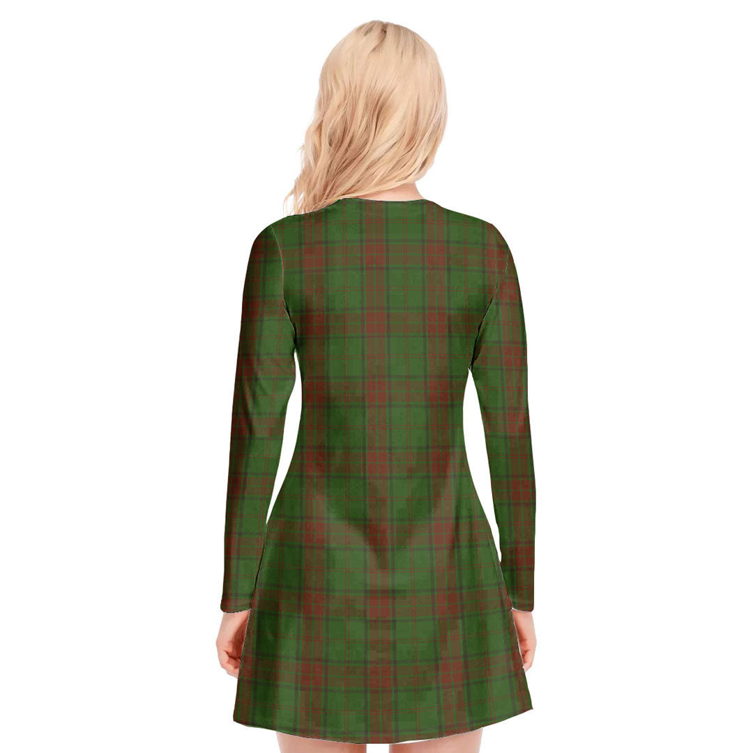 Maxwell Hunting Tartan Crest V-neck Long Sleeve Dress