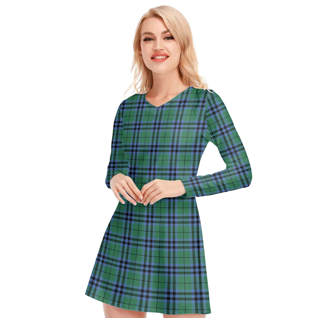 Keith Ancient Tartan Plaid V-neck Long Sleeve Dress