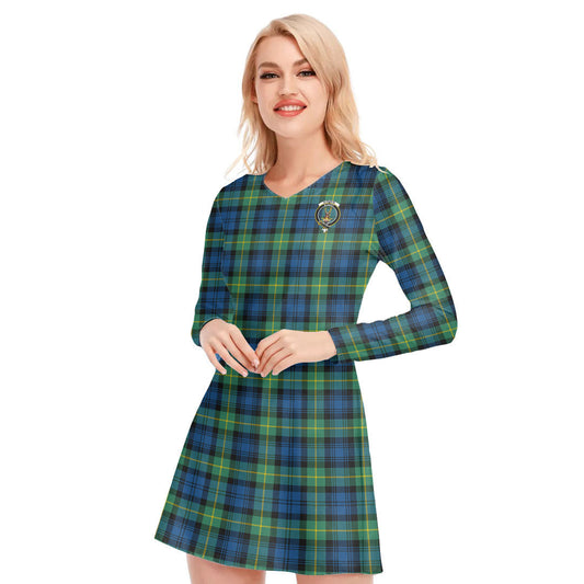 Gordon Ancient Tartan Crest V-neck Long Sleeve Dress