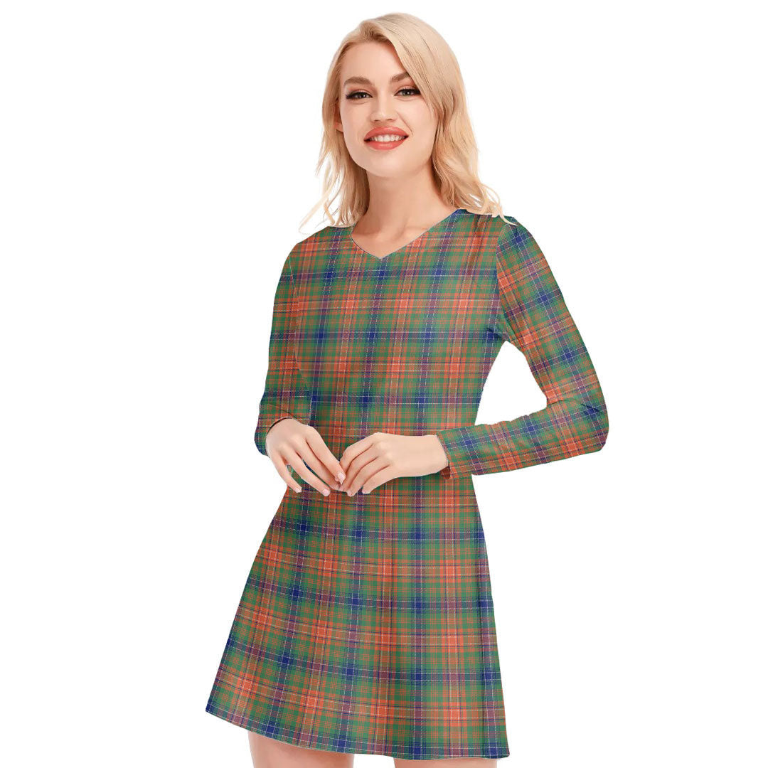 Wilson Ancient Tartan Plaid V-neck Long Sleeve Dress