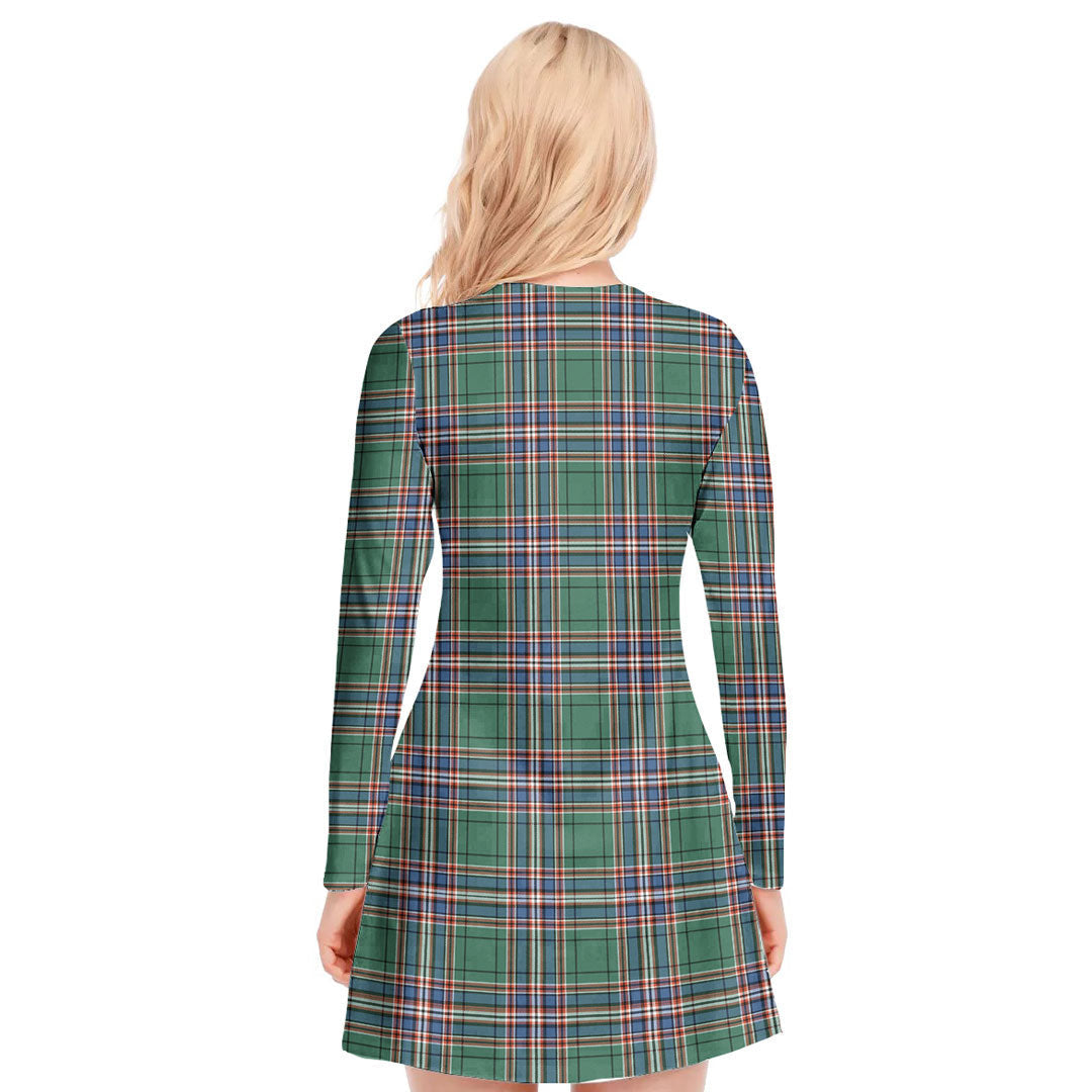 MacFarlane Hunting Ancient Tartan Plaid V-neck Long Sleeve Dress