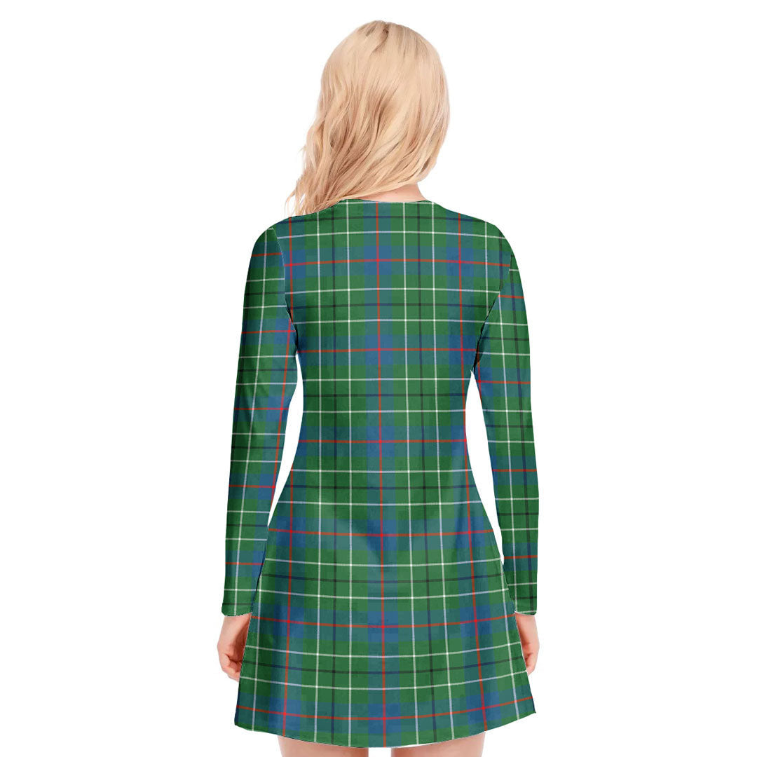 Duncan Ancient Tartan Crest V-neck Long Sleeve Dress