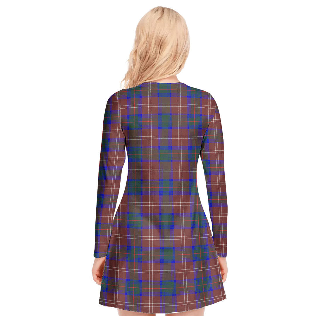 Chisholm Hunting Modern Tartan Plaid V-neck Long Sleeve Dress