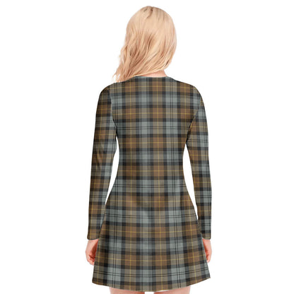 Gordon Weathered Tartan Plaid V-neck Long Sleeve Dress