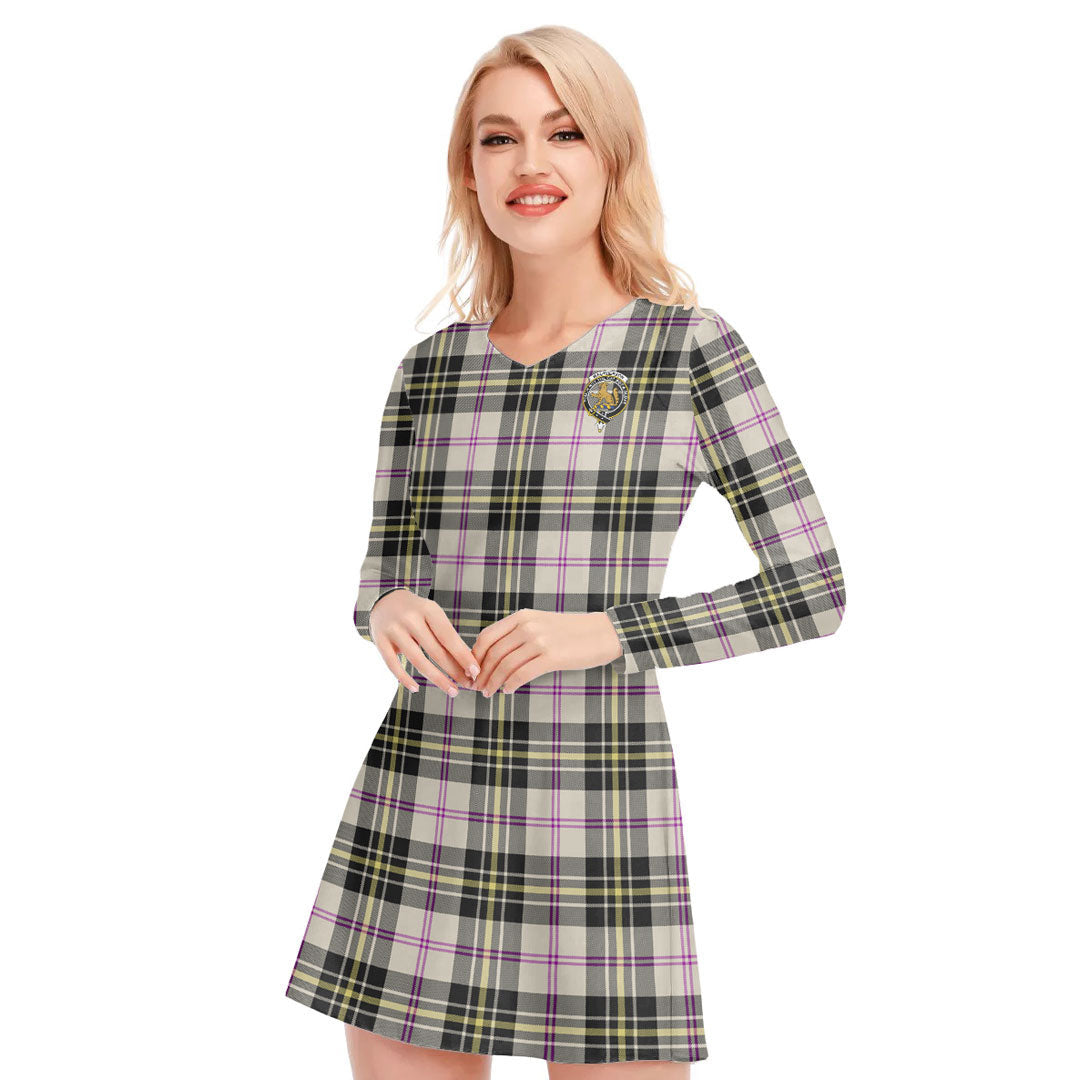 MacPherson Dress Ancient Tartan Crest V-neck Long Sleeve Dress