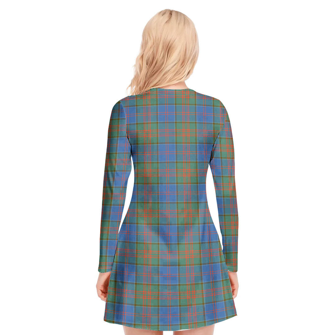 Stewart of Appin Hunting Ancient Tartan Crest V-neck Long Sleeve Dress