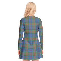 Stewart of Appin Hunting Ancient Tartan Crest V-neck Long Sleeve Dress