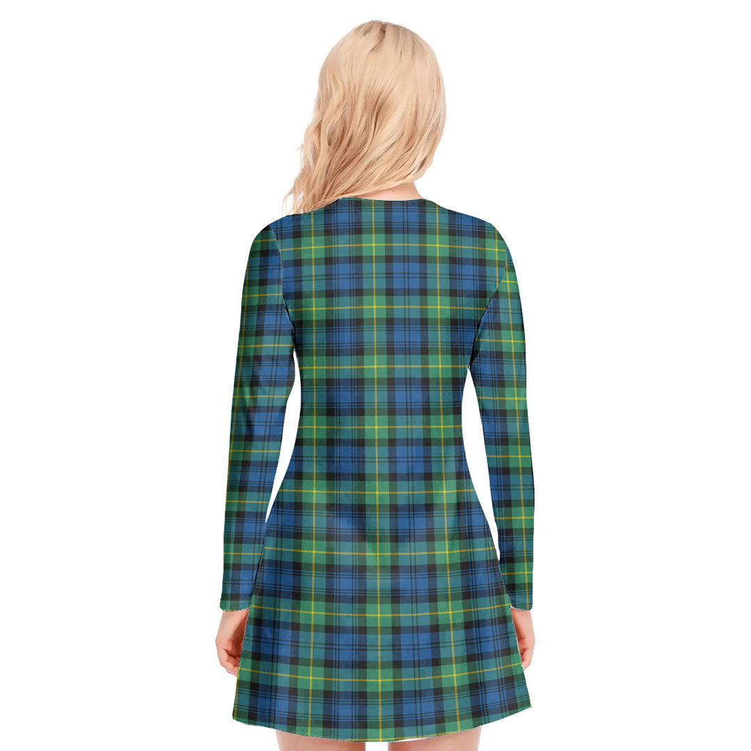 Gordon Ancient Tartan Crest V-neck Long Sleeve Dress