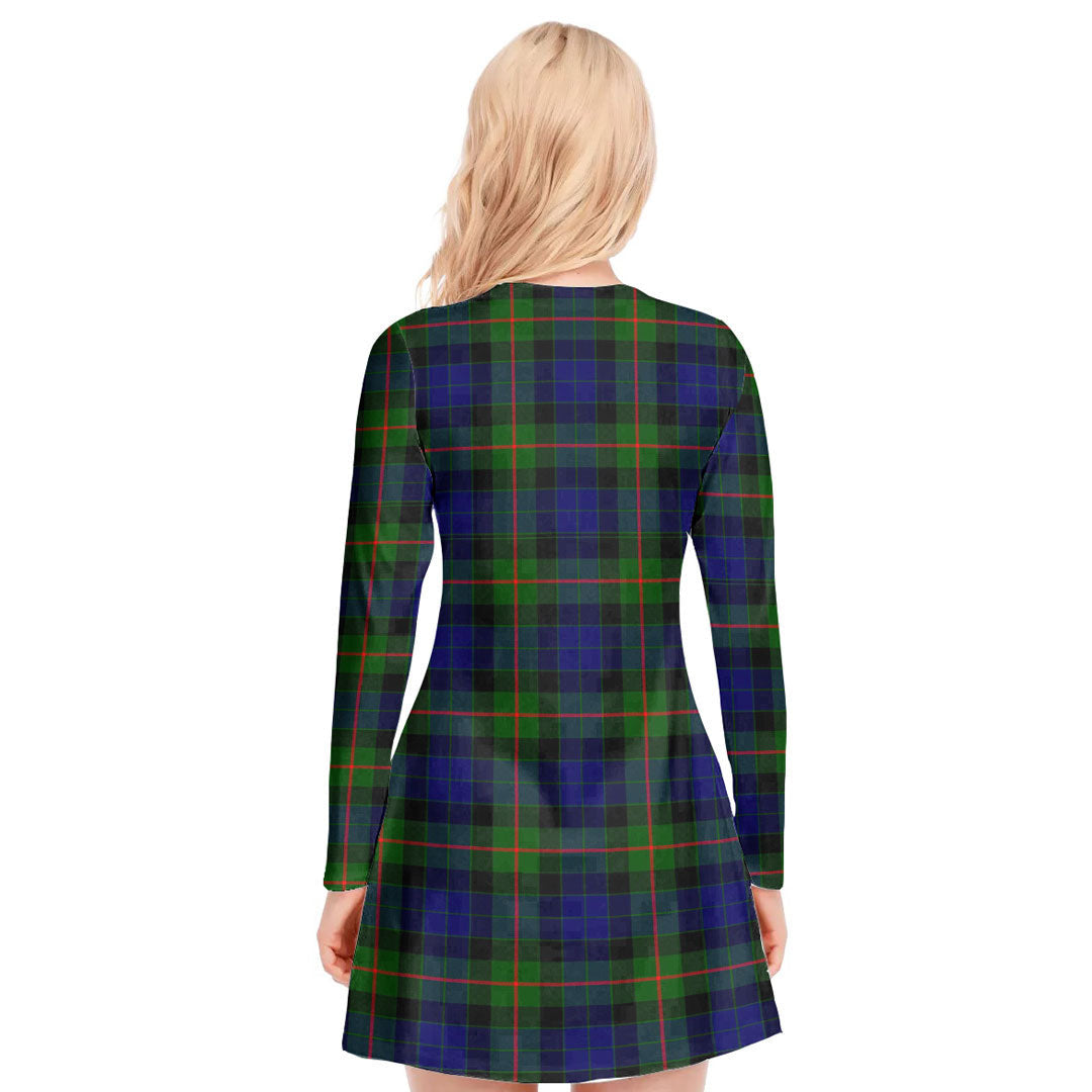 Gunn Modern Tartan Plaid V-neck Long Sleeve Dress