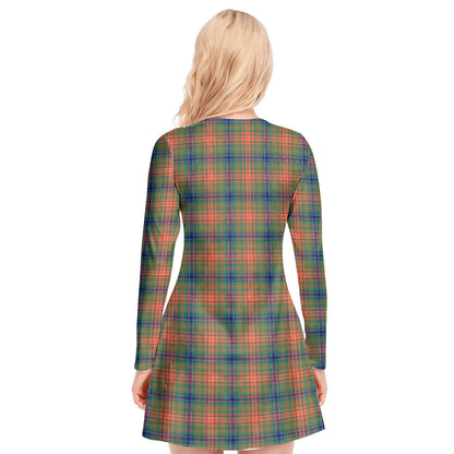 Wilson Ancient Tartan Plaid V-neck Long Sleeve Dress