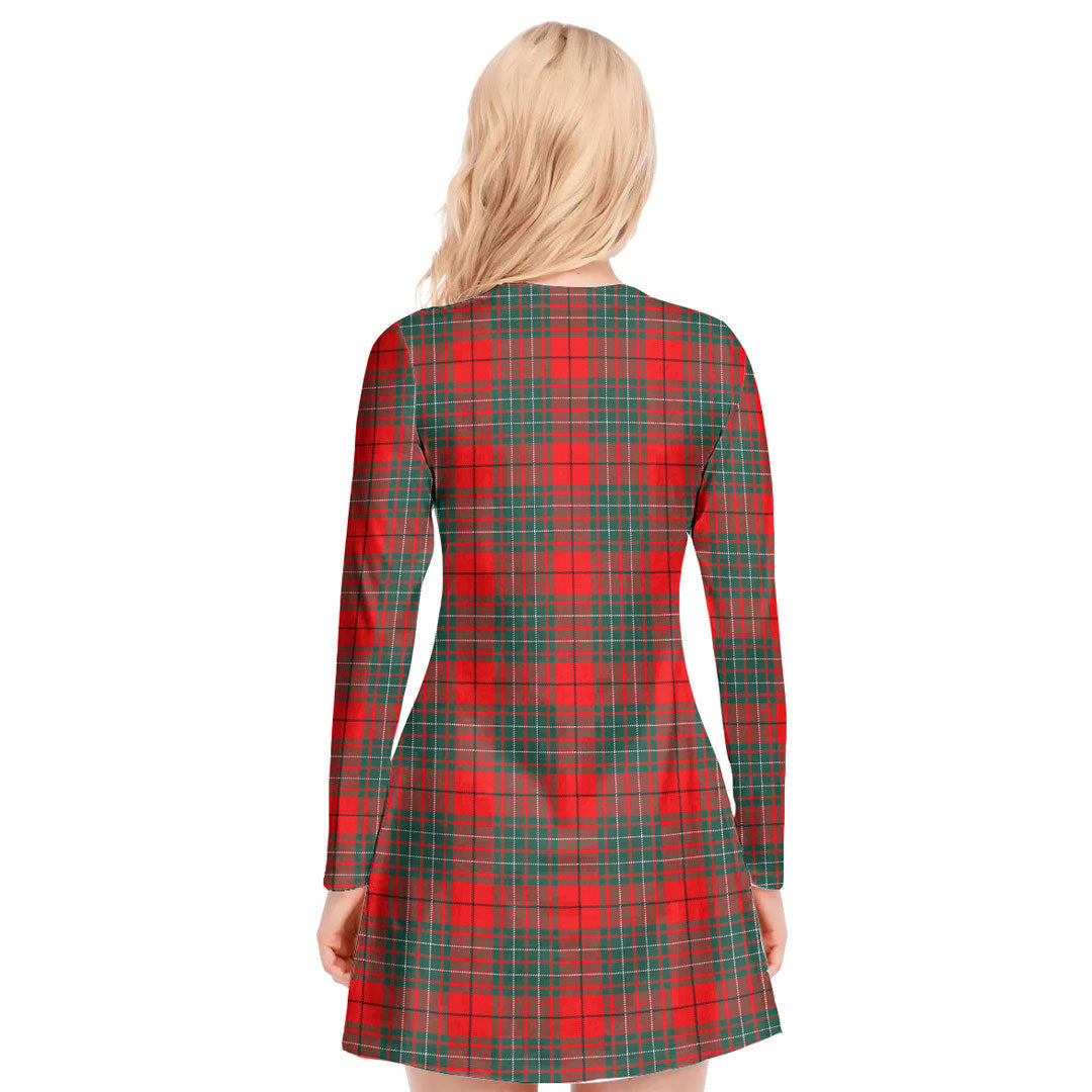 Cumming Modern Tartan Plaid V-neck Long Sleeve Dress