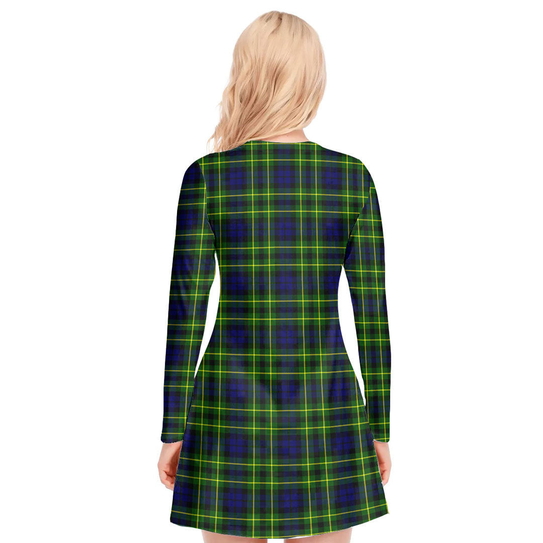 Campbell of Breadalbane Modern Tartan Plaid V-neck Long Sleeve Dress