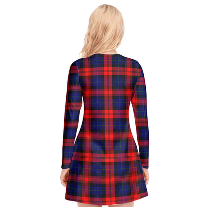 MacLachlan Modern Tartan Plaid V-neck Long Sleeve Dress