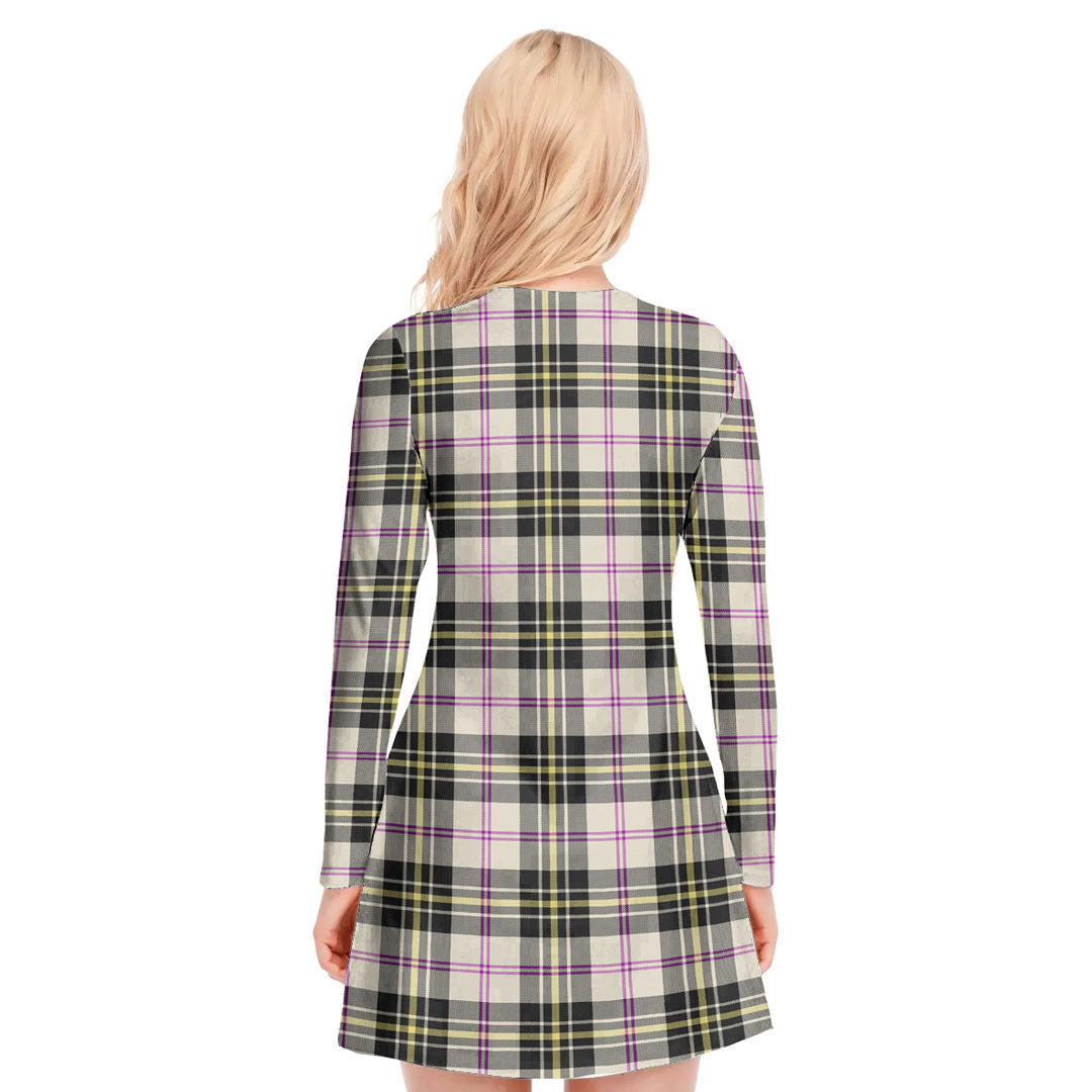 MacPherson Dress Ancient Tartan Crest V-neck Long Sleeve Dress