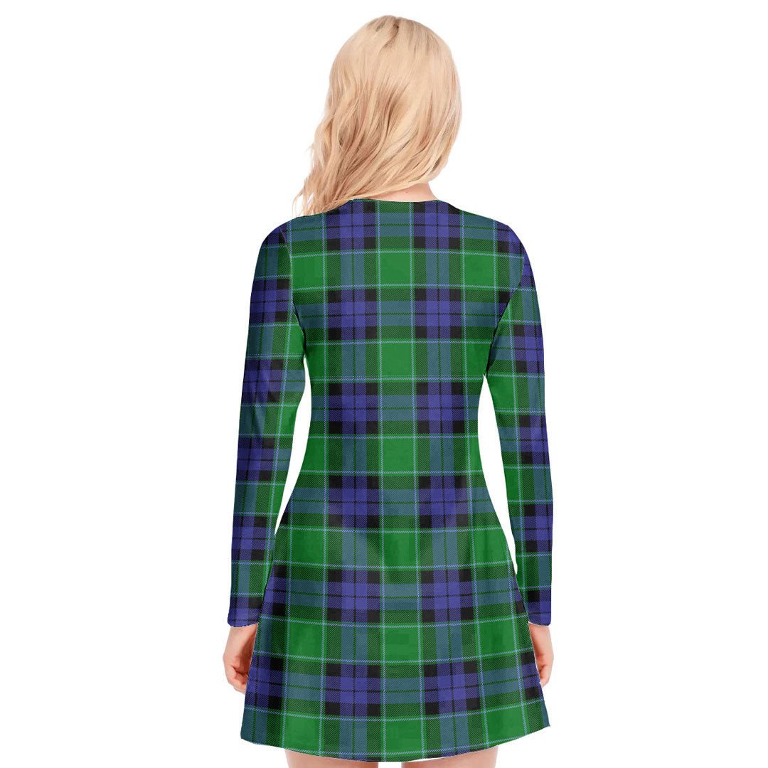 Graham of Menteith Modern Tartan Plaid V-neck Long Sleeve Dress