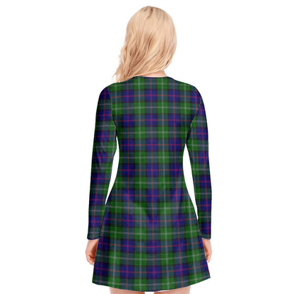 MacThomas Modern Tartan Plaid V-neck Long Sleeve Dress