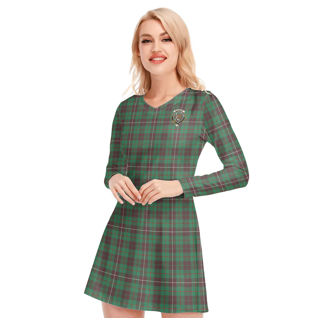 MacKinnon Hunting Ancient Tartan Crest V-neck Long Sleeve Dress