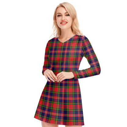 MacPherson Modern Tartan Plaid V-neck Long Sleeve Dress