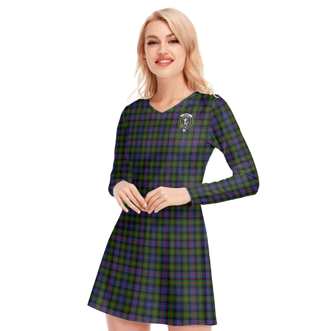 Murray of Atholl Modern Tartan Crest V-neck Long Sleeve Dress