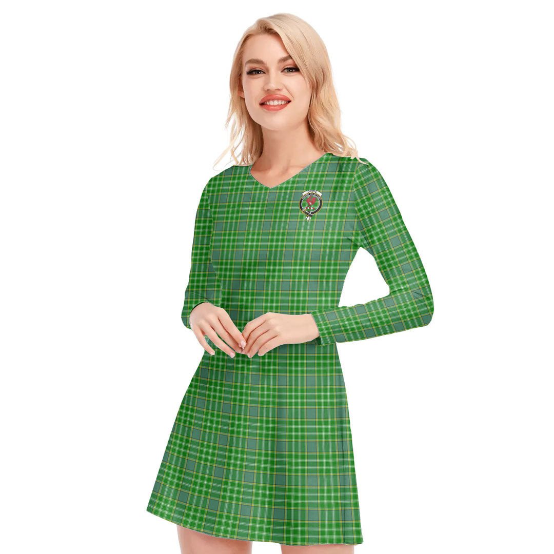 Currie Tartan Crest V-neck Long Sleeve Dress