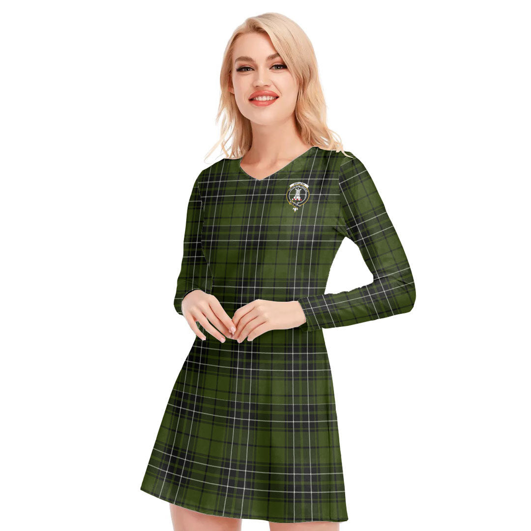 MacLean Hunting Tartan Crest V-neck Long Sleeve Dress