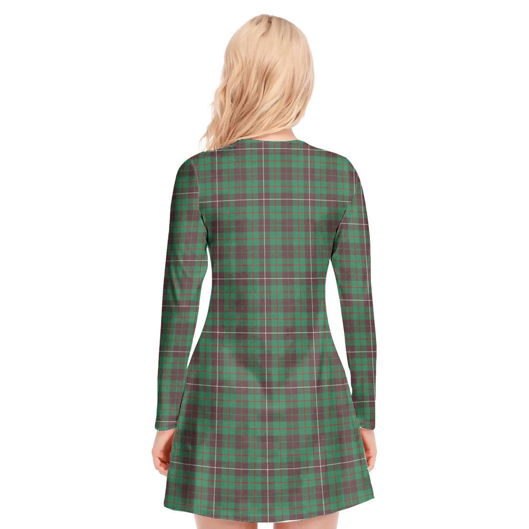 MacKinnon Hunting Ancient Tartan Crest V-neck Long Sleeve Dress