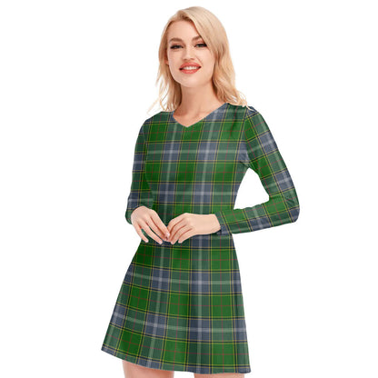 Pringle Tartan Plaid V-neck Long Sleeve Dress