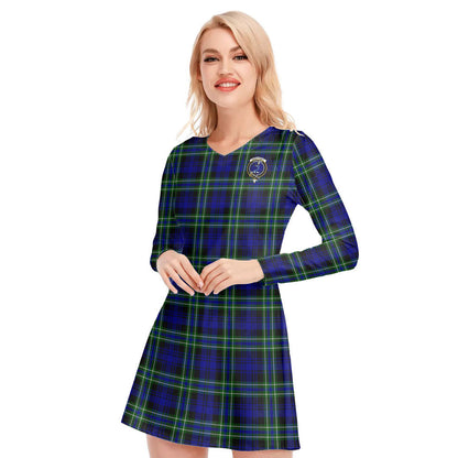 Arbuthnot Modern Tartan Crest V-neck Long Sleeve Dress