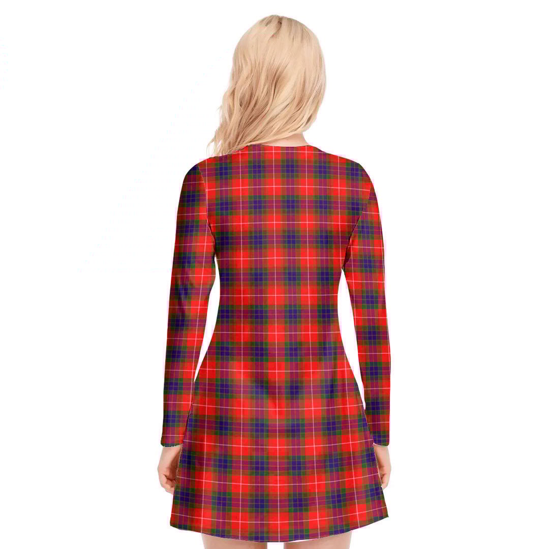 Fraser Modern Tartan Crest V-neck Long Sleeve Dress