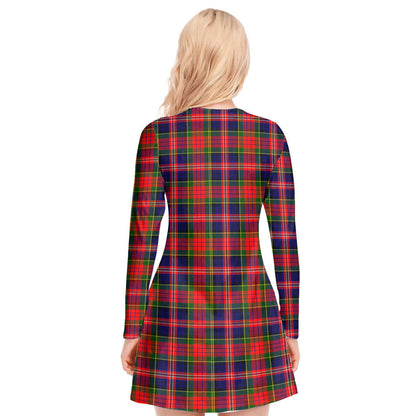 MacPherson Modern Tartan Plaid V-neck Long Sleeve Dress