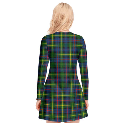 Farquharson Modern Tartan Plaid V-neck Long Sleeve Dress