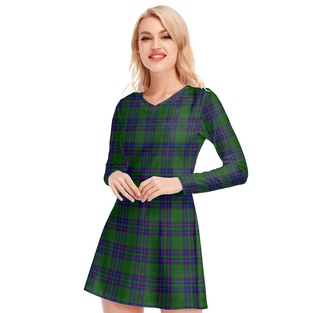 Lockhart Modern Tartan Plaid V-neck Long Sleeve Dress