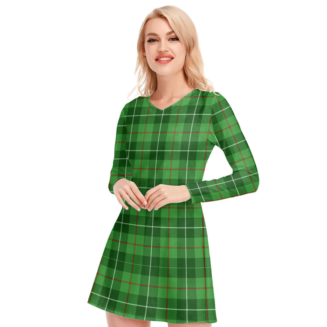 Galloway District Tartan Plaid V-neck Long Sleeve Dress