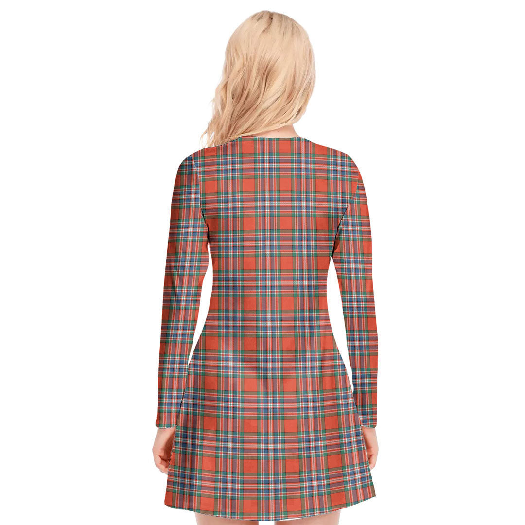 MacFarlane Ancient Tartan Plaid V-neck Long Sleeve Dress