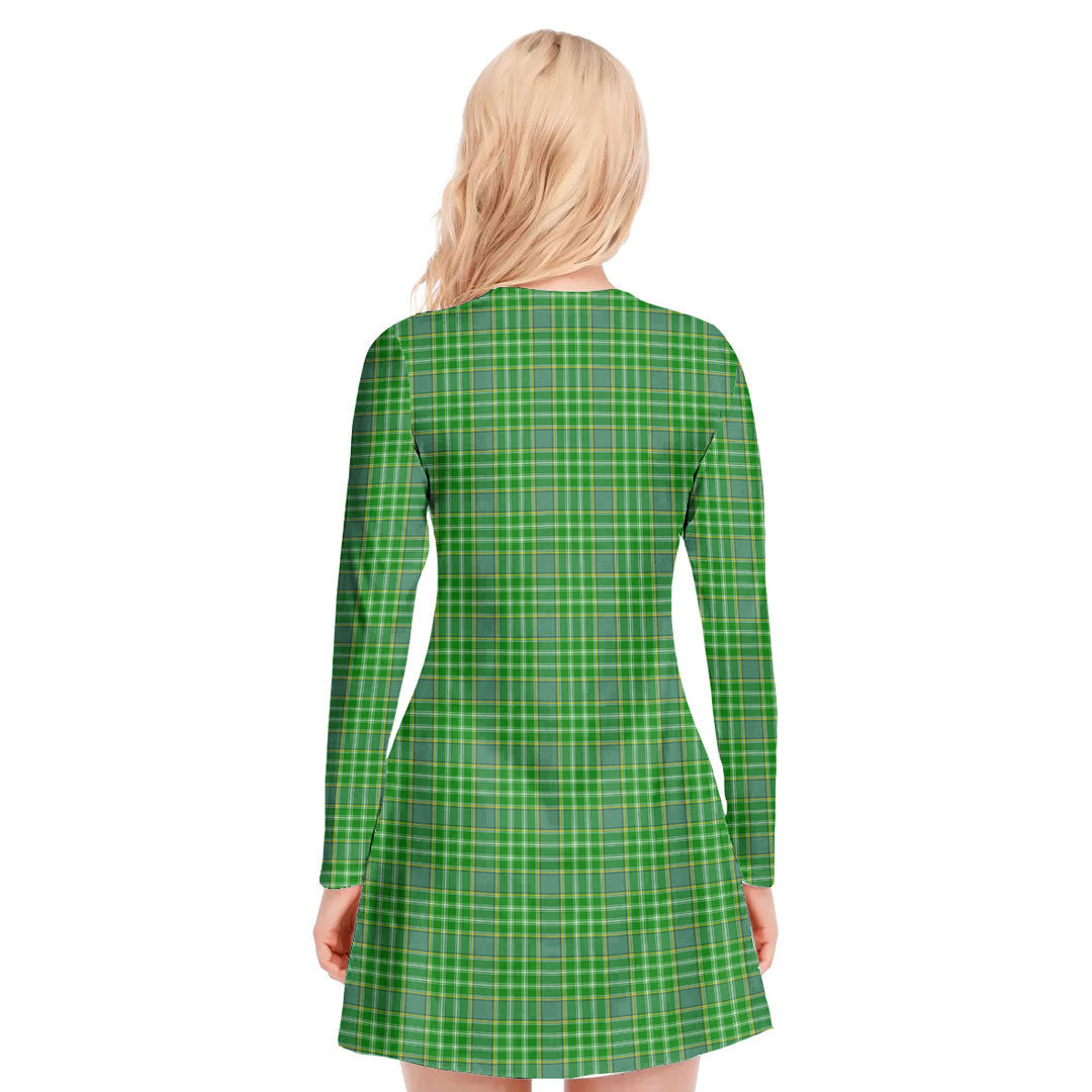 Currie Tartan Crest V-neck Long Sleeve Dress