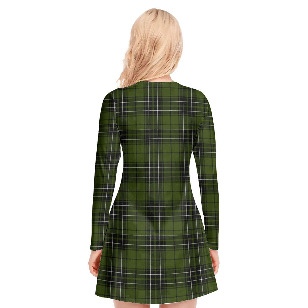 MacLean Hunting Tartan Crest V-neck Long Sleeve Dress