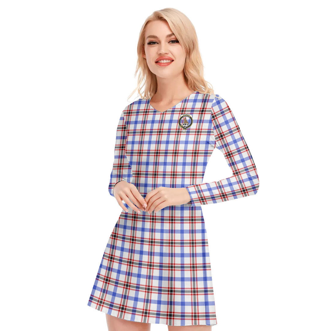 Boswell Modern Tartan Crest V-neck Long Sleeve Dress