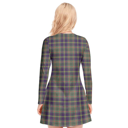 Taylor Weathered Tartan Plaid V-neck Long Sleeve Dress