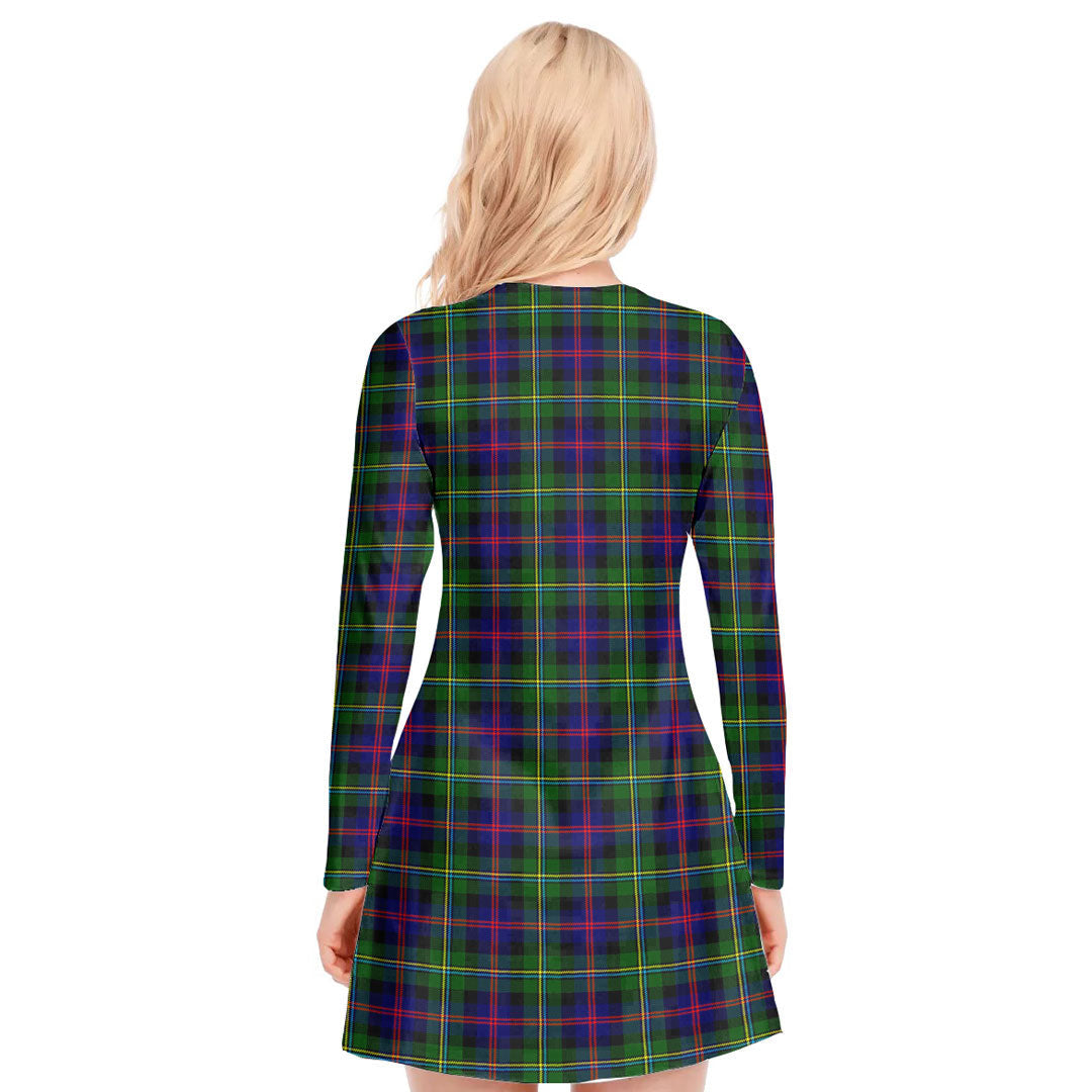 Malcolm Modern Tartan Plaid V-neck Long Sleeve Dress