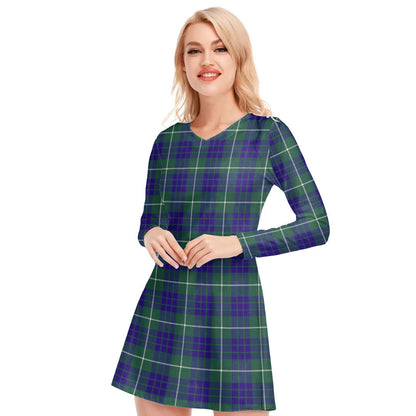 Hamilton Hunting Modern Tartan Plaid V-neck Long Sleeve Dress