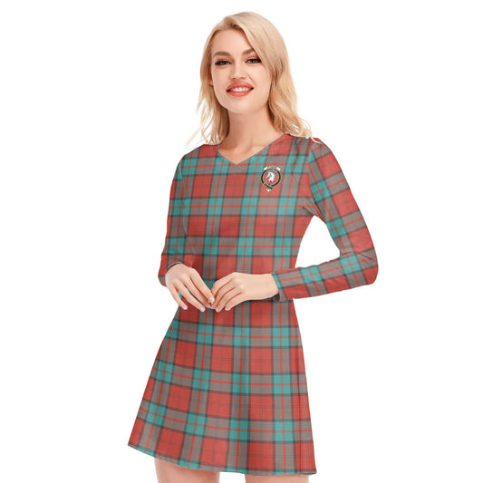 Dunbar Ancient Tartan Crest V-neck Long Sleeve Dress