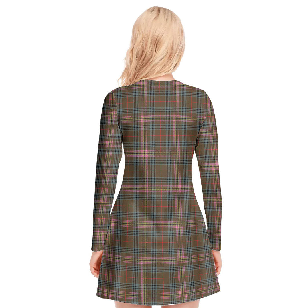 Kennedy Weathered Tartan Plaid V-neck Long Sleeve Dress