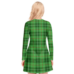 Galloway District Tartan Plaid V-neck Long Sleeve Dress