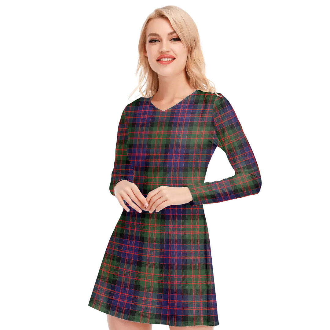 MacDonald Modern Tartan Plaid V-neck Long Sleeve Dress